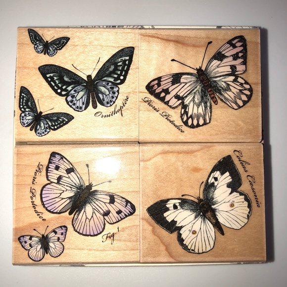 HERO ARTS Poetic Prints Butterfly Butterflies Rubber Stamp Wood Mount Set of 4 - Picture 3 of 9